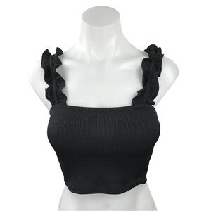 ✨3/$30✨ Garage Black Ribbed Square-Neck Tank Top with Ruffle Straps Size Medium